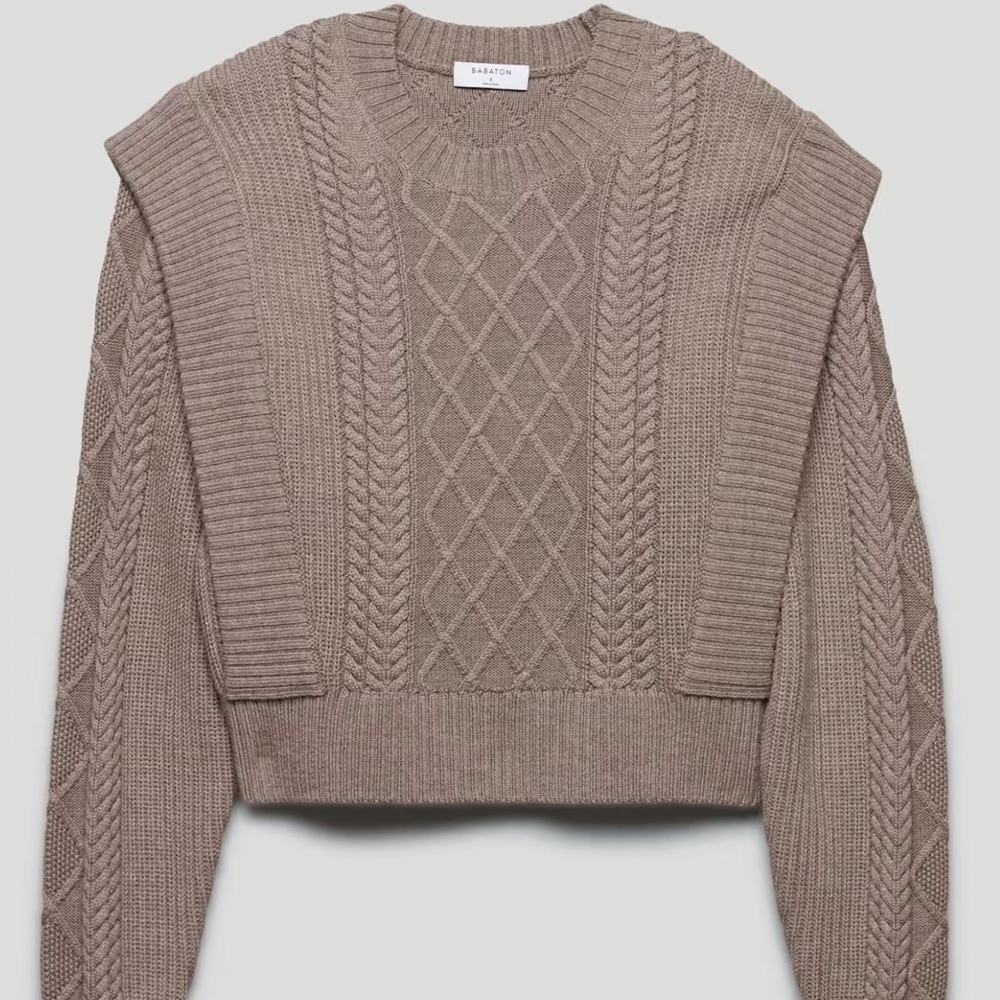 Babaton Seek Sweater - Cable knit shoulder pad sweater